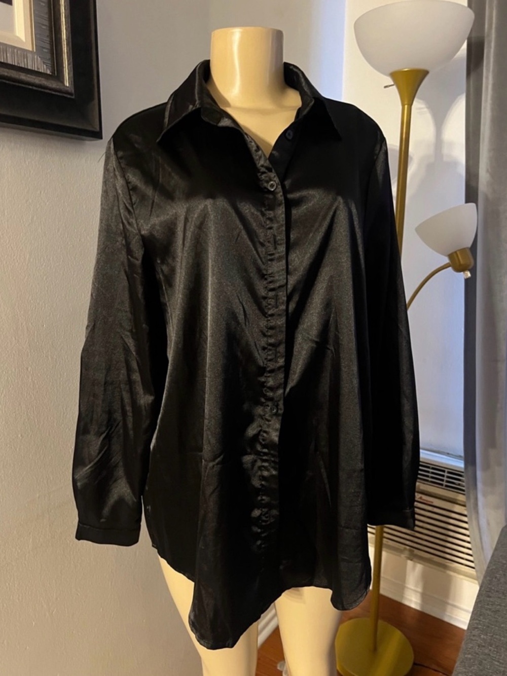 PrettyLittleThing Black Satin Shirt - Button-Up Style